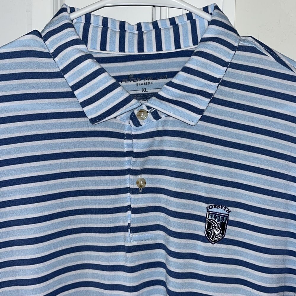 Peter Millar Seaside Wash Blue White Stripe Forsyth 1913 Golf Club Polo Shirt XL